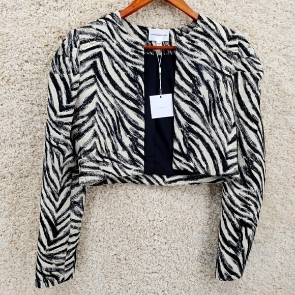 Nwt Lavender Brown women US Small ivory black jacket cropped open front blazer - Picture 1 of 10